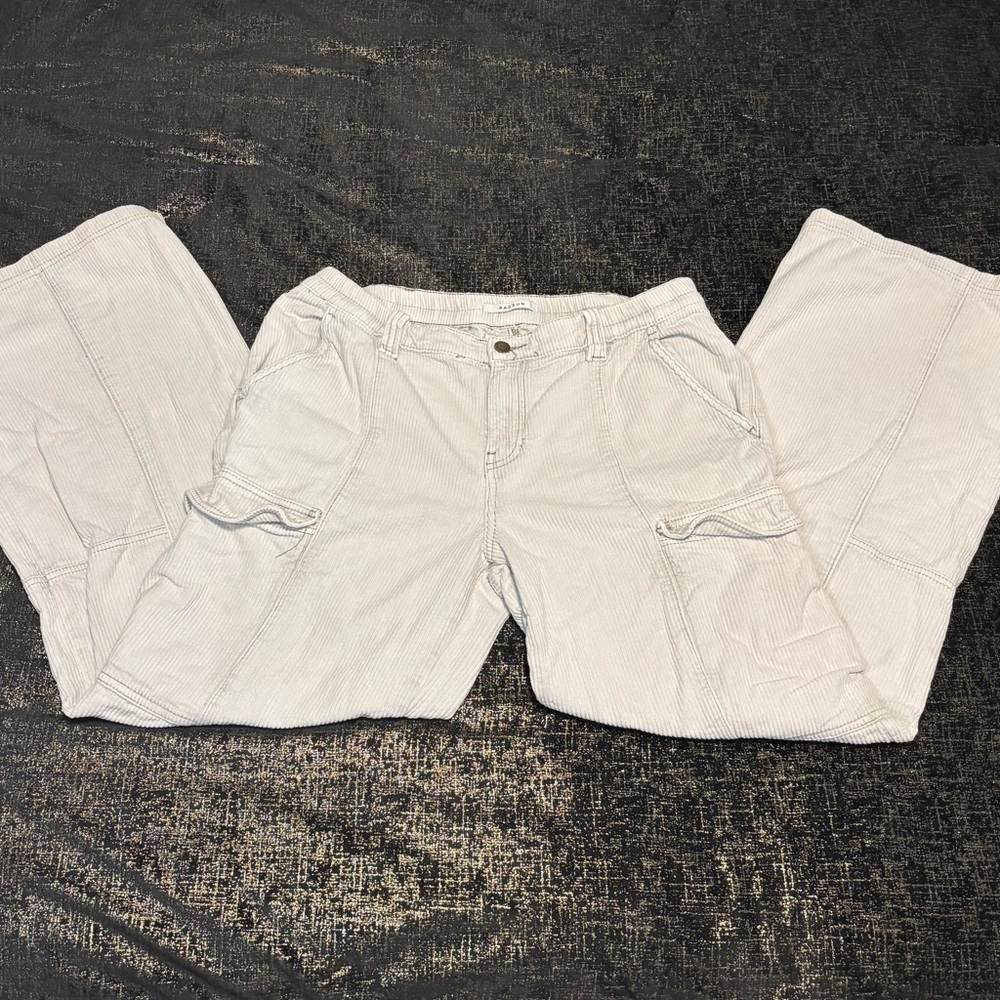 Pacsun Women White Corduroy Low Rise Puddle Cargo Pants